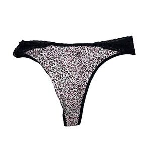 Victoria's Secret Thong‎ Black White Pink Leopard Cotton Blend Lace Large